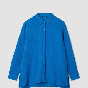 Eileen Fisher 100% organic Cotton Gauze Classic Collar Button-Up Easy Shirt NWT